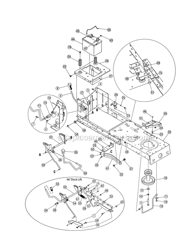 Frame Diagram and Parts List for  Yard Man Lawn Tractor